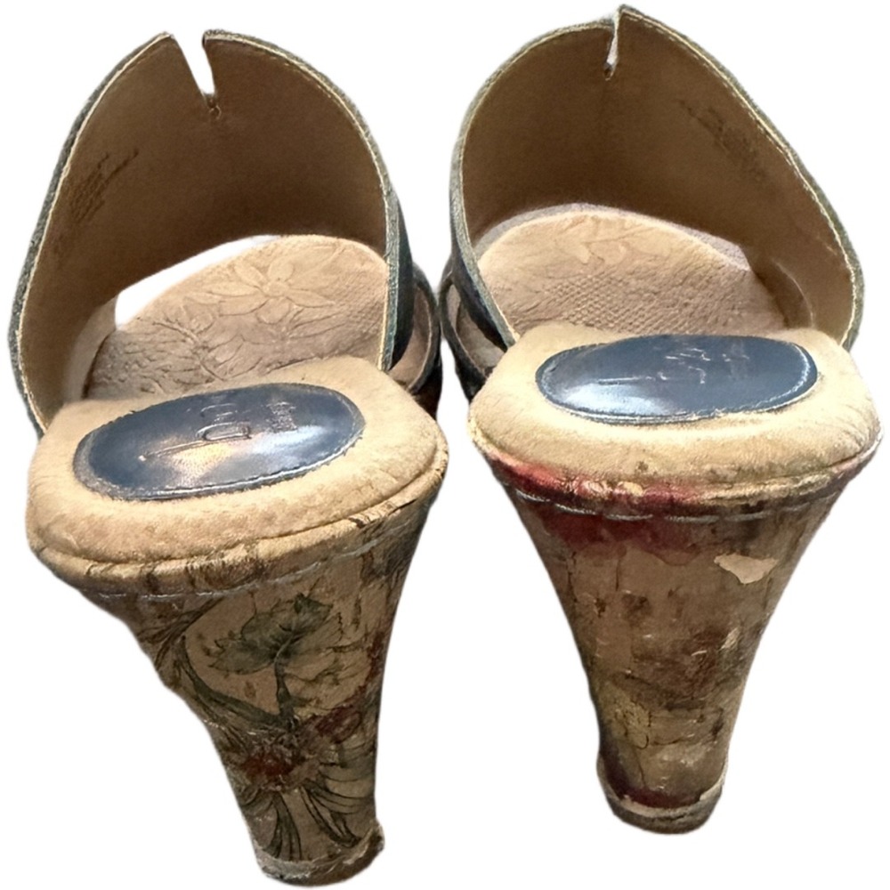 B.O.C. Born Concepts Eddie II Blue Leather Sandals Size 9 /40.5 Floral Cork Heel - Picture 4 of 9